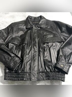 Charles Klein Men’s 2X Black Authentic Leather Full Zip Bomber Jacket Motorcycle